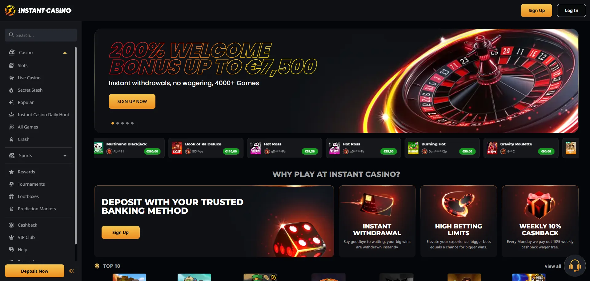 Instant Casino : Casino ohne OASIS Testsieger im Detail