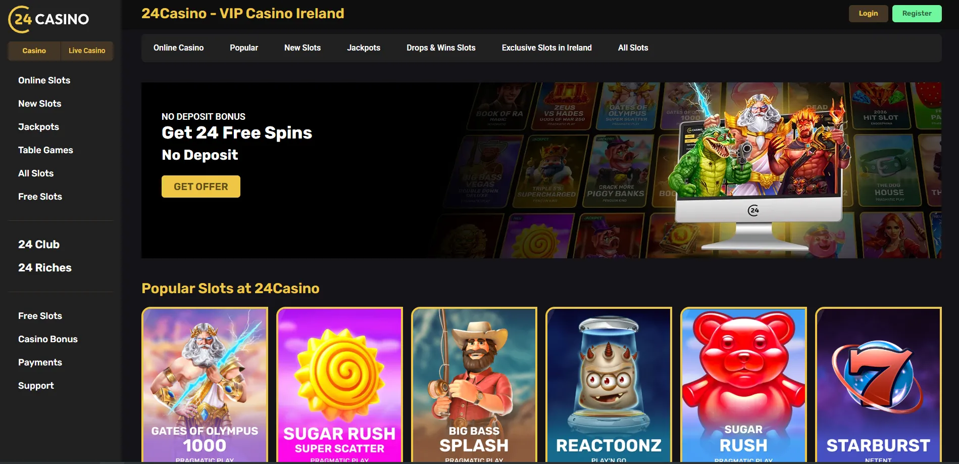 24Casino - starke Slot-Auswahl ohne OASIS