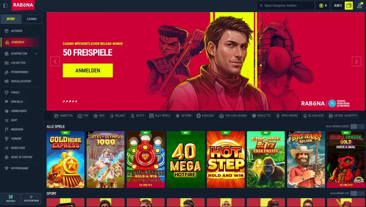 Rabona mit Sportwetten & Casino ohne OASIS